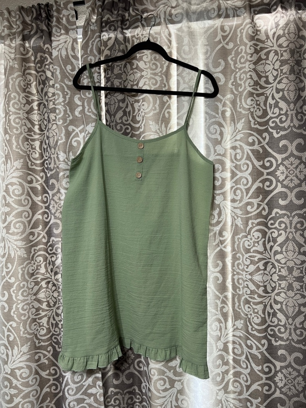 Green Spaghetti Adjustable Strap Sun dress with Button Front